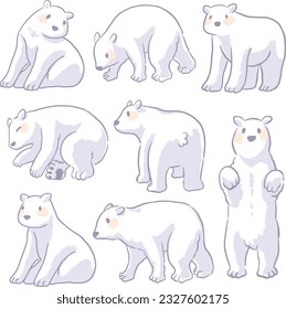 This is a group of cute polar bear illustrations