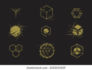 Dies ist die Grunge Element Collection, inspiriert vom Hexagon-Basiskonzept. Cooles Design-Set für Ornament, Zubehör, Element oder jede Grafik-Design-Anforderungen.