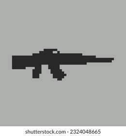 this is Gun icon in pixel art with black color with grey background this item good for presentations,stickers, icons, t shirt design,game asset,logo and your project.