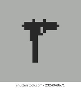 Dies ist Gun-Symbol in Pixelkunst mit schwarzer Farbe mit grauem Hintergrund dieses Element gut für Präsentationen, Sticker, Symbole, T-Shirt-Design, Spiel-Objekt, Logo und Ihr Projekt.