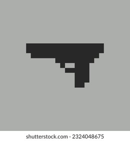this is Gun icon in pixel art with black color with grey background this item good for presentations,stickers, icons, t shirt design,game asset,logo and your project.