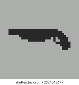 Dies ist Gun-Symbol in Pixelkunst mit schwarzer Farbe mit grauem Hintergrund dieses Element gut für Präsentationen, Sticker, Symbole, T-Shirt-Design, Spiel-Objekt, Logo und Ihr Projekt.