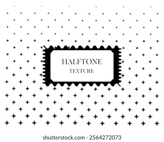 This is a halftone design featuring a pattern of black stars arranged in a gradient effect. The stars are densely packed at the bottom of the design, gradually becoming more sparse and smaller