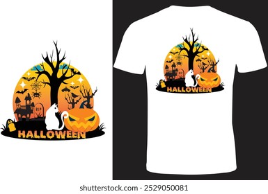 Este design de Halloween apresenta um gato e uma abóbora assustadores. Halloween Night está cheio de diversão assustadora!