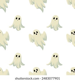 Este patrón de Halloween cuenta con un estilo plano con varios Elementos icónicos. Fondo sin costuras perfecto para su uso en textiles, Fondos de pantalla y decoraciones festivas.