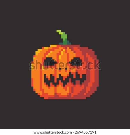 this is halloween pumpkin in pixel art with colorful color and black background ,this item good for presentations,stickers, icons, t shirt design,game asset,logo and your project.