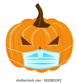 This Halloween pumpkin is wearing his face mask due to the Covid-19 quarantine.