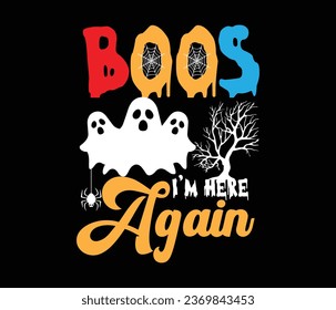 This is a halloween typography halloween t shirt design.Boos I'm here Again typography t shirt design.