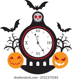 This Halloween-themed clock features a spooky bat silhouette against a glowing pumpkin backdrop. The clock hands are shaped like ghostly figures, adding a haunting touch!