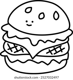 This hamburger doodle is great for restaurant menus, food blogs, or snack related content. Its charming style adds a fun element to any fast food themed project.