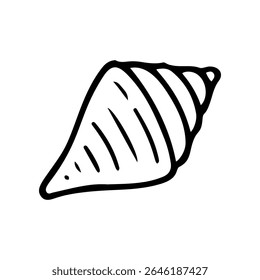 This is a hand drawn illustration of a seashell. The art uses black line work on a white background and would be perfect for a nautical theme