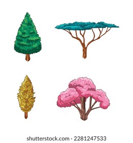 This is a hand drawn trees in different types vector.