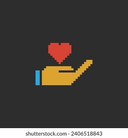 este gesto de mano en el arte de píxeles con color sencillo y fondo negro, este elemento es bueno para presentaciones, pegatinas, iconos, diseño de camisetas, activo de juego, logotipo y su proyecto.