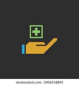 this hand gesture in pixel art with simple color and black background ,this item good for presentations,stickers, icons, t shirt design,game asset,logo and your project.