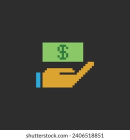 este gesto de mano en el arte de píxeles con color sencillo y fondo negro, este elemento es bueno para presentaciones, pegatinas, iconos, diseño de camisetas, activo de juego, logotipo y su proyecto.