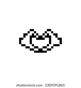 this is a hand icon in pixel art with black color and white background ,this item good for presentations,stickers, icons, t shirt design,game asset,logo and your project.