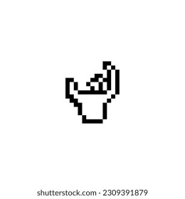 this is a hand icon in pixel art with black color and white background ,this item good for presentations,stickers, icons, t shirt design,game asset,logo and your project.