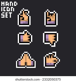 este es un icono de mano en píxeles con color sencillo y fondo negro este elemento es bueno para presentaciones, pegatinas, iconos, diseño de camisetas, activo de juego, logotipo y su proyecto.