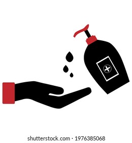 This is a hand vector while using a hand sanitizer. This vector is suitable for design purposes during a pandemic