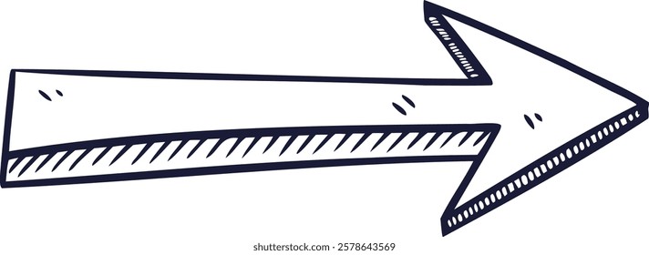 This hand-drawn 3D arrow sketch features a bold and clean black-and-white doodle-style illustration, making it a perfect element for navigation, infographics, business graphics, and directional design