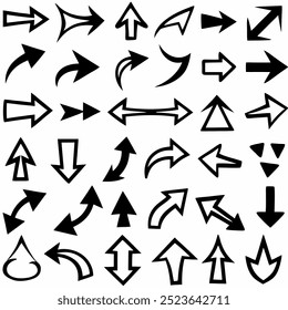 This hand-drawn arrow vector set includes creative and unique designs for navigation, decoration, and artistic projects. Ideal for digital artwork, illustrations, and graphic design elements.