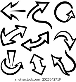 This hand-drawn arrow vector set includes creative and unique designs for navigation, decoration, and artistic projects. Ideal for digital artwork, illustrations, and graphic design elements.