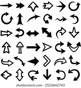 This hand-drawn arrow vector set includes creative and unique designs for navigation, decoration, and artistic projects. Ideal for digital artwork, illustrations, and graphic design elements.