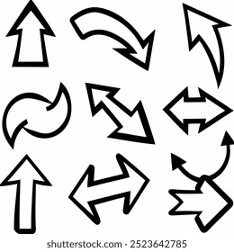 This hand-drawn arrow vector set includes creative and unique designs for navigation, decoration, and artistic projects. Ideal for digital artwork, illustrations, and graphic design elements.