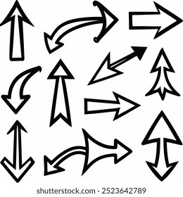 This hand-drawn arrow vector set includes creative and unique designs for navigation, decoration, and artistic projects. Ideal for digital artwork, illustrations, and graphic design elements.