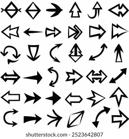 This hand-drawn arrow vector set includes creative and unique designs for navigation, decoration, and artistic projects. Ideal for digital artwork, illustrations, and graphic design elements.