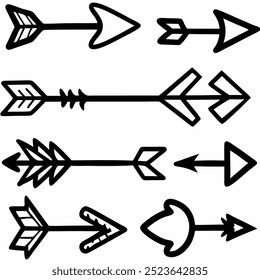 This hand-drawn arrow vector set includes creative and unique designs for navigation, decoration, and artistic projects. Ideal for digital artwork, illustrations, and graphic design elements.