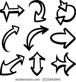 This hand-drawn arrow vector set includes creative and unique designs for navigation, decoration, and artistic projects. Ideal for digital artwork, illustrations, and graphic design elements.