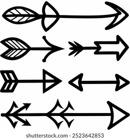 This hand-drawn arrow vector set includes creative and unique designs for navigation, decoration, and artistic projects. Ideal for digital artwork, illustrations, and graphic design elements.