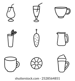 This hand-drawn beverage vector set includes coffee, tea, and drinks illustrations, perfect for cafes, menus, and creative projects looking for a vintage and artistic touch.