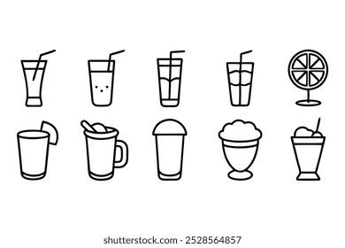 This hand-drawn beverage vector set includes coffee, tea, and drinks illustrations, perfect for cafes, menus, and creative projects looking for a vintage and artistic touch.