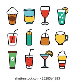 This hand-drawn beverage vector set includes coffee, tea, and drinks illustrations, perfect for cafes, menus, and creative projects looking for a vintage and artistic touch.