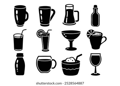 This hand-drawn beverage vector set includes coffee, tea, and drinks illustrations, perfect for cafes, menus, and creative projects looking for a vintage and artistic touch.