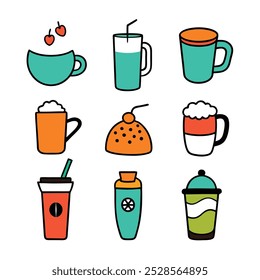 This hand-drawn beverage vector set includes coffee, tea, and drinks illustrations, perfect for cafes, menus, and creative projects looking for a vintage and artistic touch.