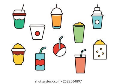 This hand-drawn beverage vector set includes coffee, tea, and drinks illustrations, perfect for cafes, menus, and creative projects looking for a vintage and artistic touch.