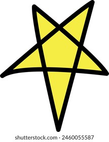 This hand-drawn, flat vector illustration features a vibrant yellow star with a sleek black outline,