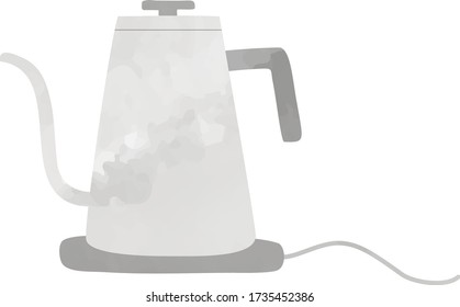 This is a hand-drawn illustration of an electric kettle. (Watercolor style.)