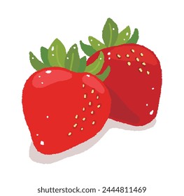 This is a hand-drawn illustration of the fruit 'strawberry', which represents spring. Strawberries are red and have seeds that look like sesame seeds on the outside.