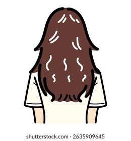 This is a hand-drawn illustration of a woman with long hair from behind.