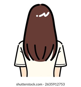This is a hand-drawn illustration of a woman with long hair from behind.