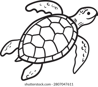 This hand-drawn sea turtle sketch features a graceful marine reptile illustrated in a clean monochrome line art style with detailed shell patterns and swimming flippers. The vector-style outline is perfect for ocean, marine life, wildlife, aquatic, tropical, conservation, educational, and nature-themed creative projects. Ideal for coloring books, stickers, greeting cards, posters, digital artwork, apparel, and educational resources