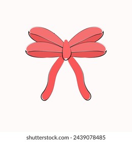 This is a hand-drawn style red bow. This may be used as a hair, flower ribbon, for gift box or in different banners.