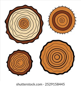 Cet ensemble d'illustrations dessinées à la main présente des textures de bois naturel détaillées, parfaites pour des conceptions respectueuses de l'environnement, un décor rustique, des projets sur le thème de la nature et des oeuvres d'art numériques.