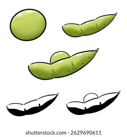This hand-drawn vector illustration features fresh and simple edamame.Perfect for izakaya menus, summer food ads, or beer-themed promotions with a relaxed and casual style.