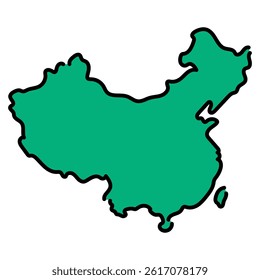 This hand-drawn vector map of China features a simple,green-toned design with a relaxed style.Ideal for travel content,educational materials,and international presentations.