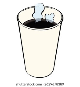 This hand-drawn vector shows a steaming hot cup of coffee.Ideal for café menus, morning promos, or cozy food illustrations with a casual, inviting feel.